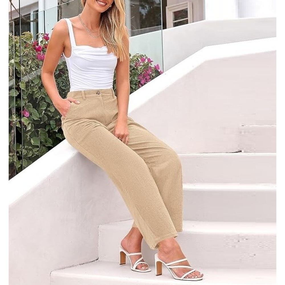 Worthington Women Wide Leg Sweatpants Casual Solid Color Corduroy Work Pants 10 - Picture 2 of 8